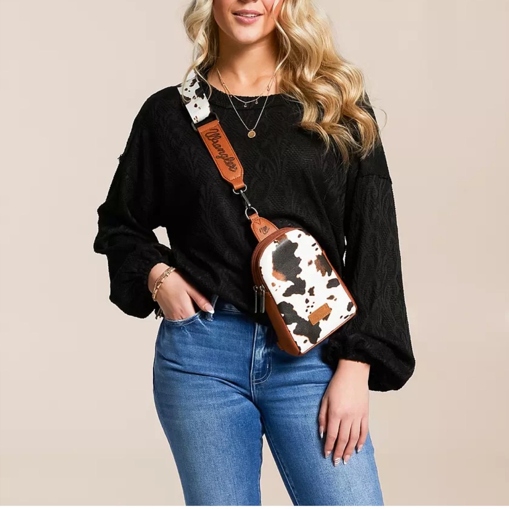 🆕 NWT Wrangler Cow/Leopard Print Crossbody Bag & Attachable Wallet Set